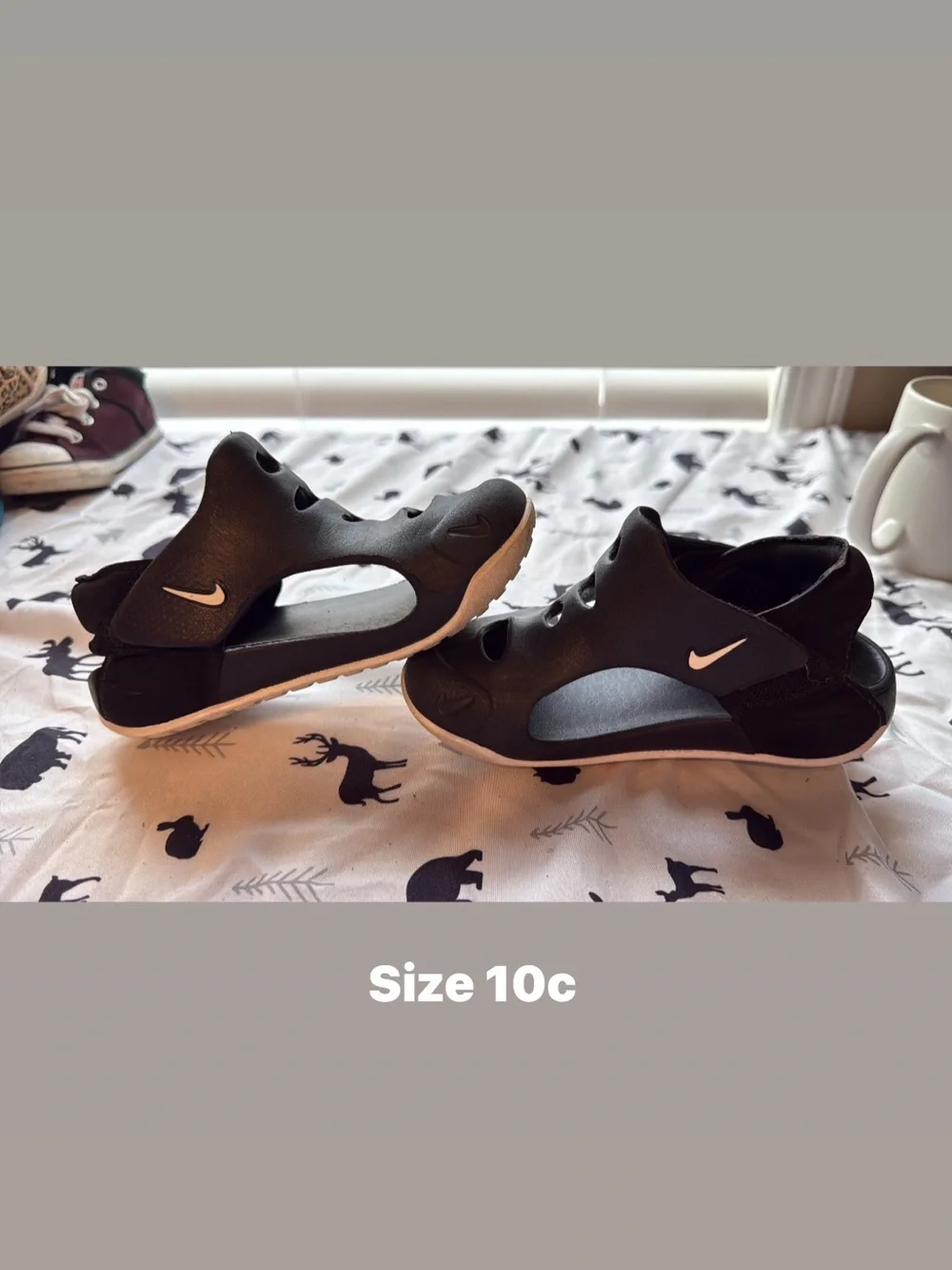 Nike Kids Black Sandal with White Swoosh